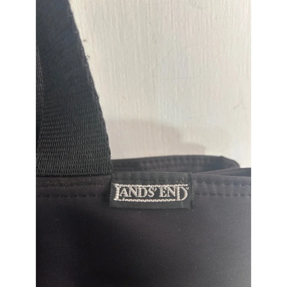 Lands End Tote Bag OS Black Nylon Zip Double Compartment Women